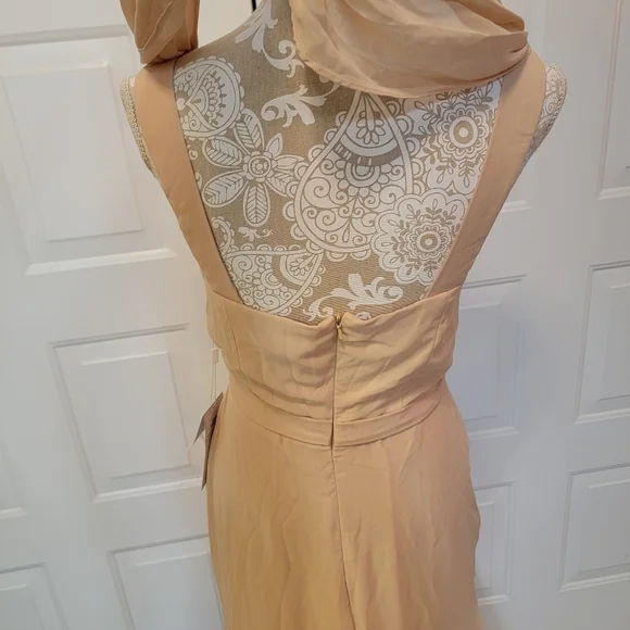 NWT neutral female dress with chiffon cowl back, cups and slit floor length - Picture 5 of 6